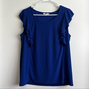 Blue ruffle blouse